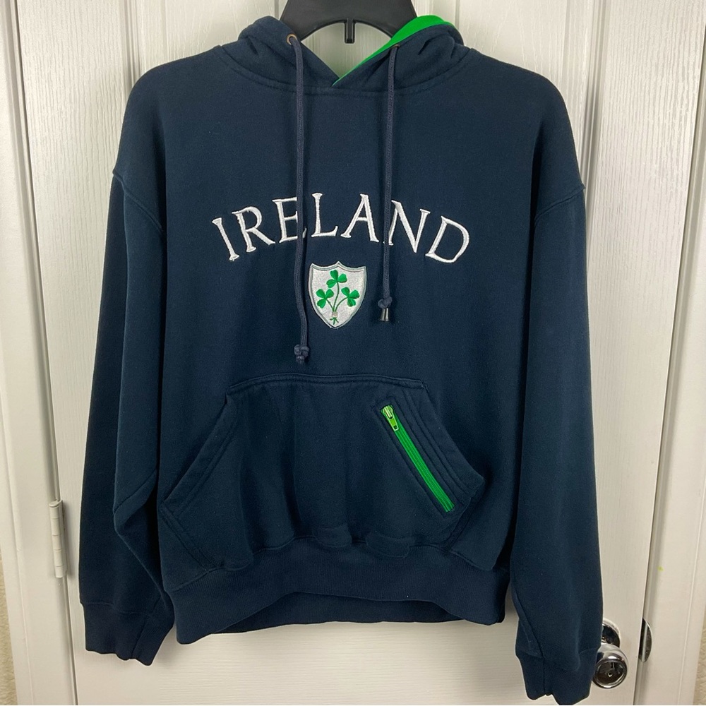Pre-Owned Dolmen Clothing Men’s Ireland Navy with Green Accents Hoodie, Size S